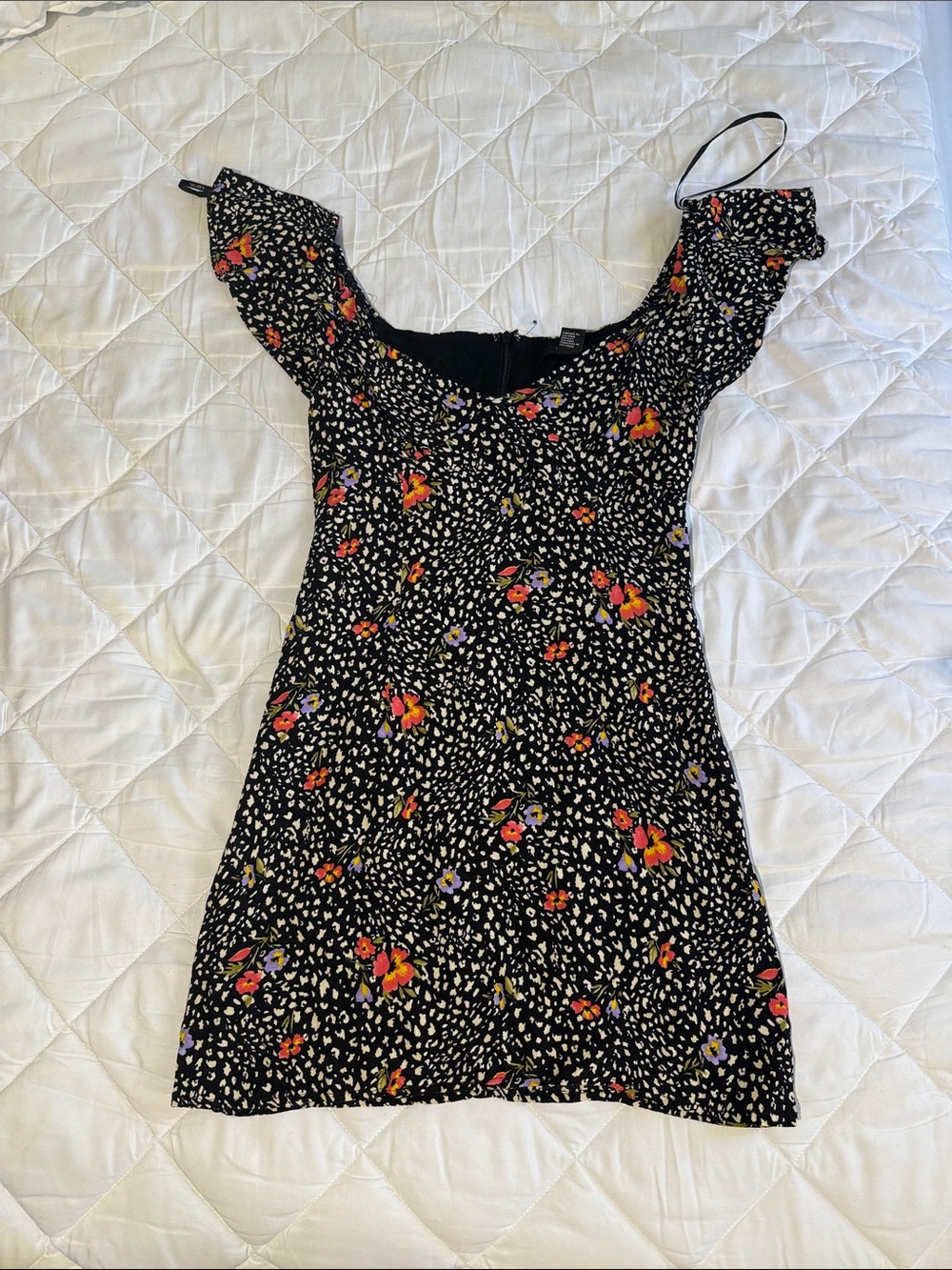 Forever 21 Black Mini Dress with Red & Purple Floral Print